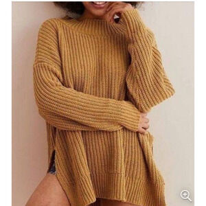 AERIE Oversized Chunky Golden Mustard Yellow Chenille Cozy Mock Neck Sweater S